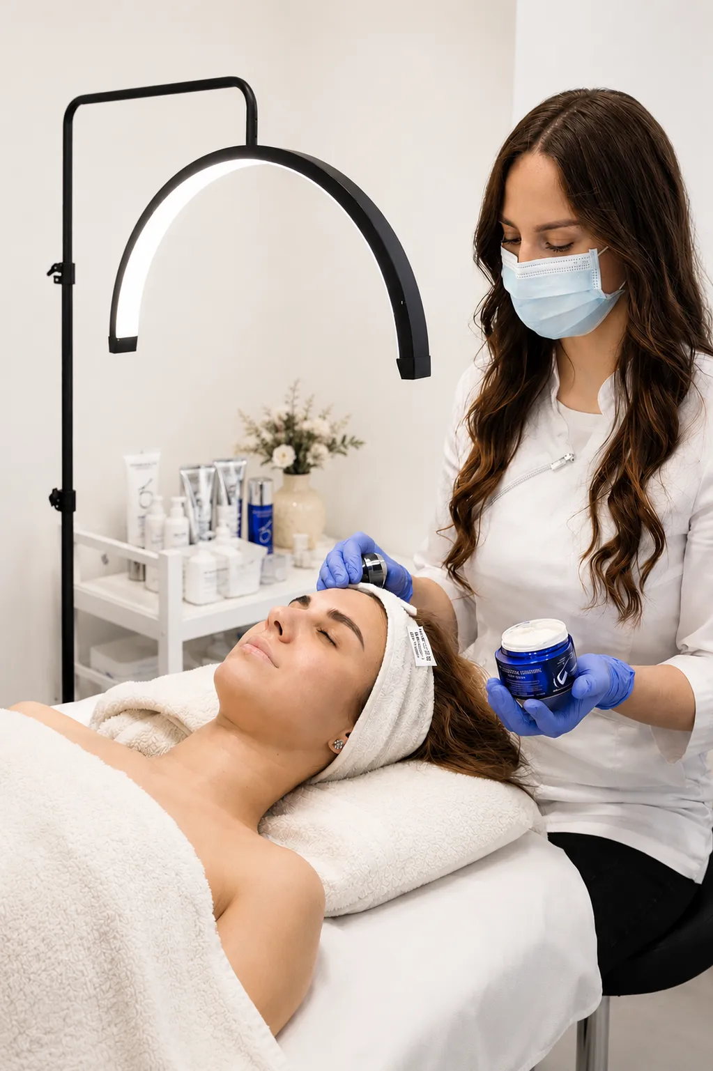 Kozmetičarka Crystal Estetskega centra izvaja ZO Skin Health nego
