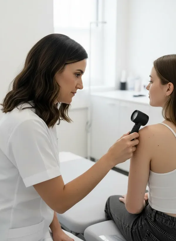 Dermatologinja Maša Vidič med dermatološkim pregledom